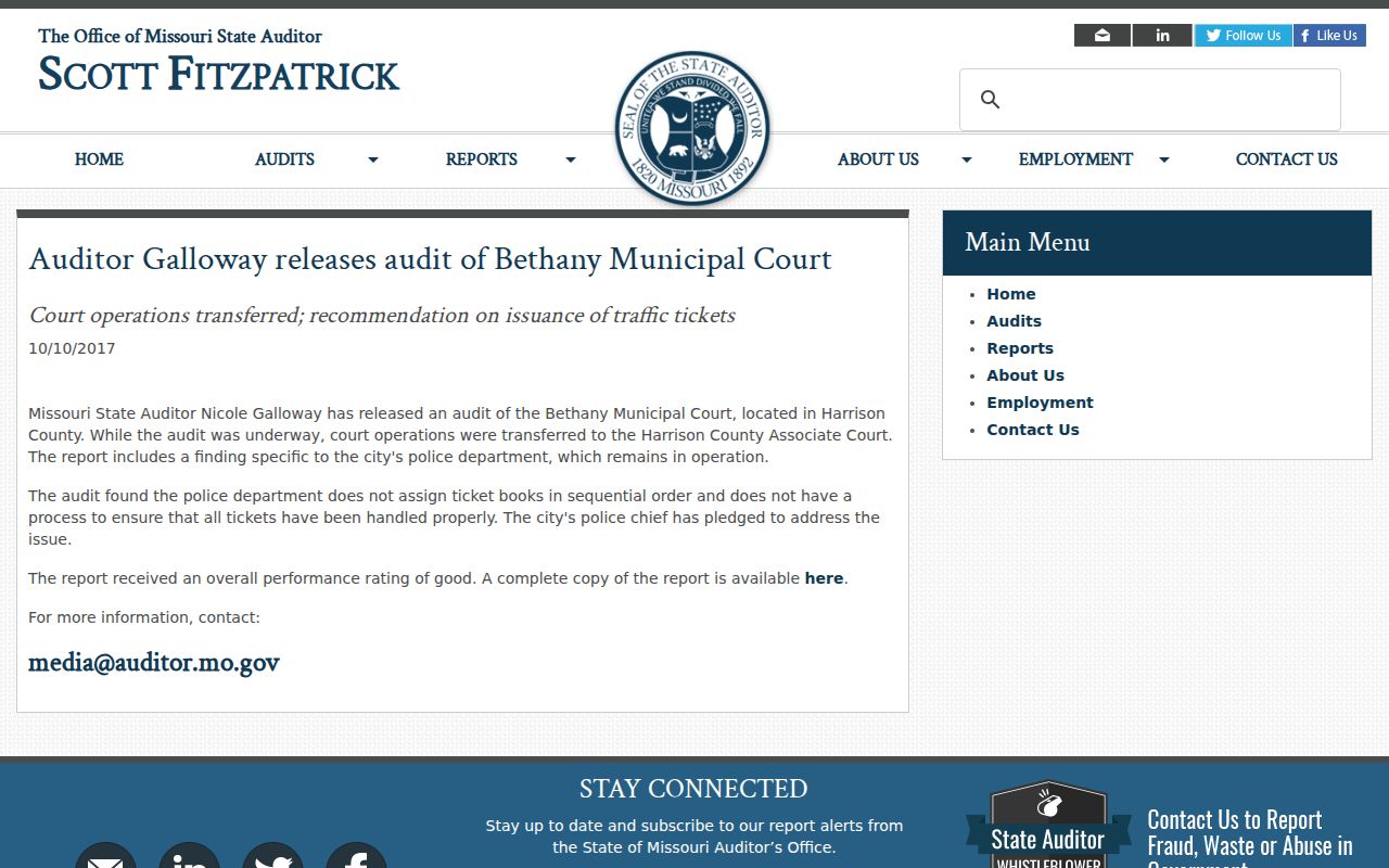 Bethany court records historical municipal court audit release