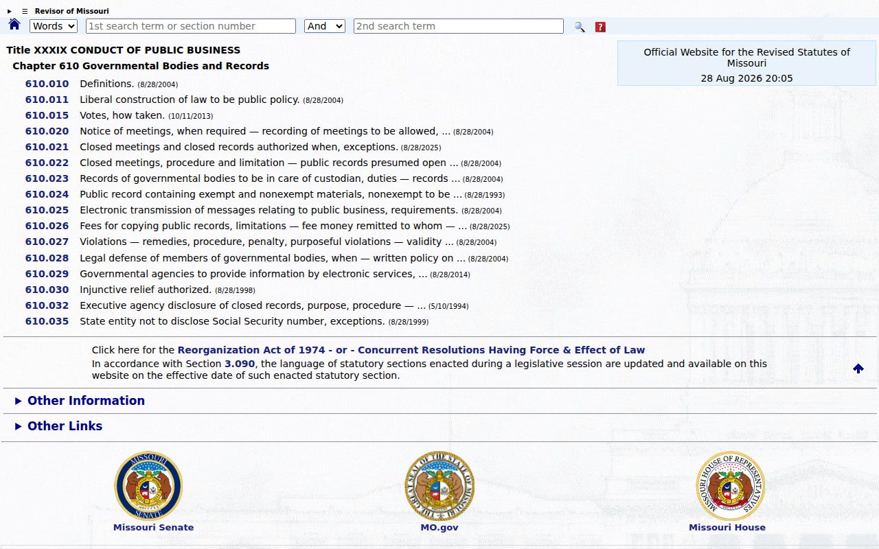 Harrison County civil docket image showing Missouri Sunshine Law copy-cost reference