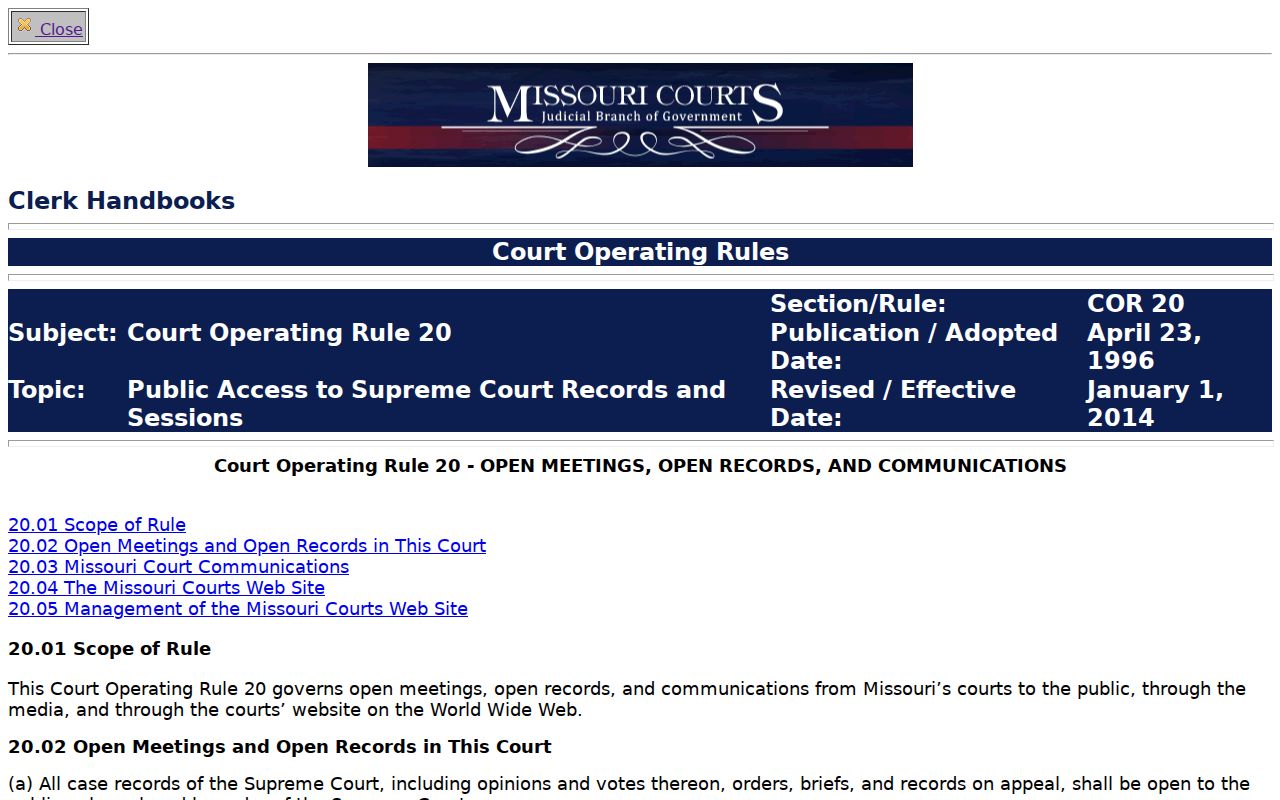 Harrison County court records reference showing State Court Operating Rule 20
