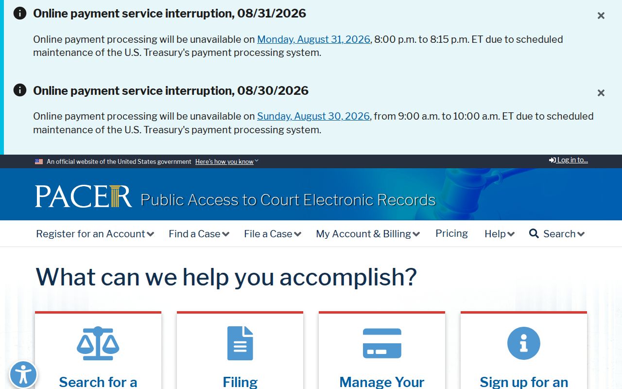 Harrison County court records reference showing the PACER federal public access service