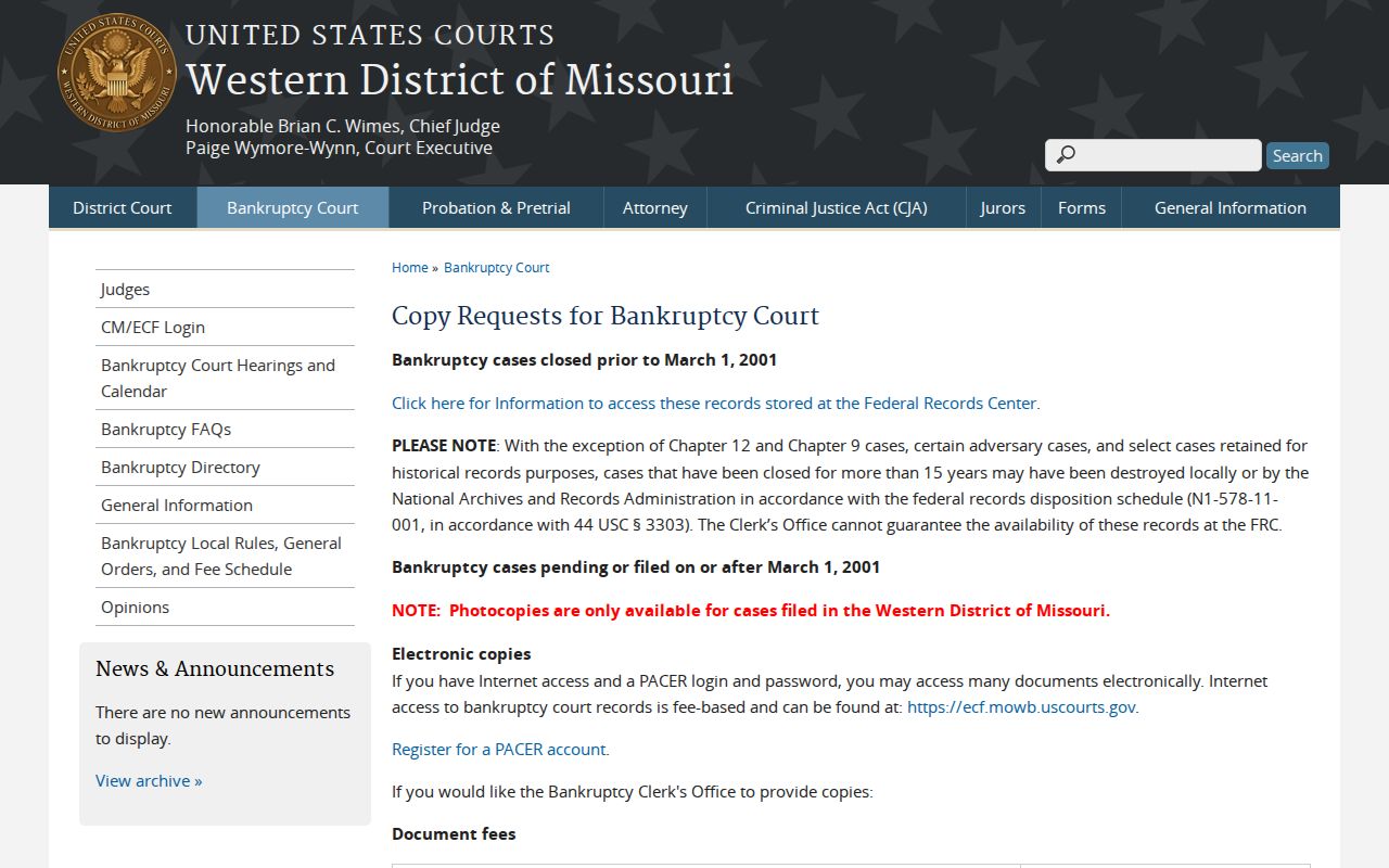 Harrison County court records reference showing Western District bankruptcy copy instructions