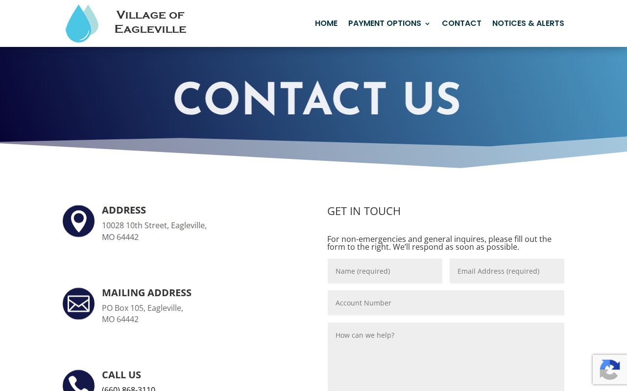 Eagleville court records utility contact page that is not a court portal