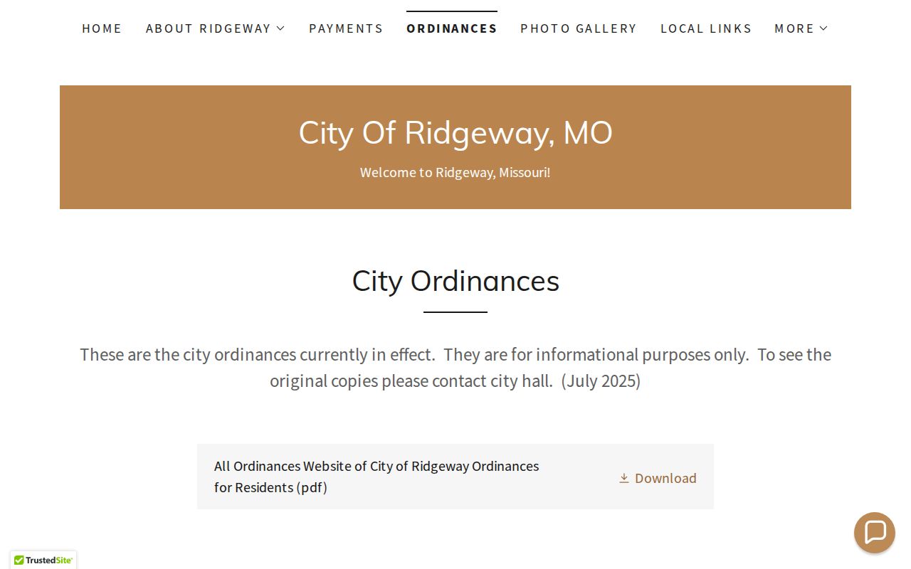 Ridgeway court records ordinance page and city rule context