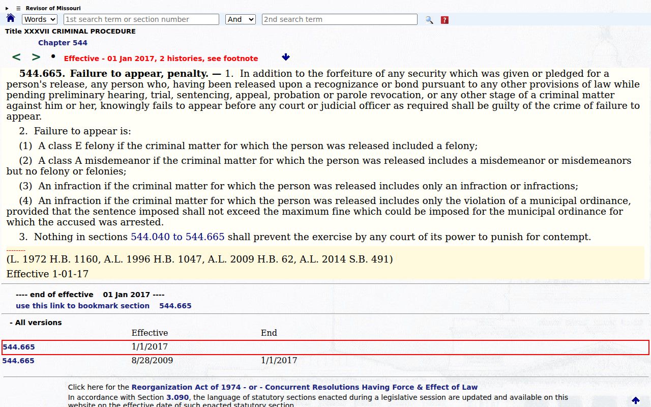 Harrison County traffic court records reference showing Missouri failure-to-appear offense statute